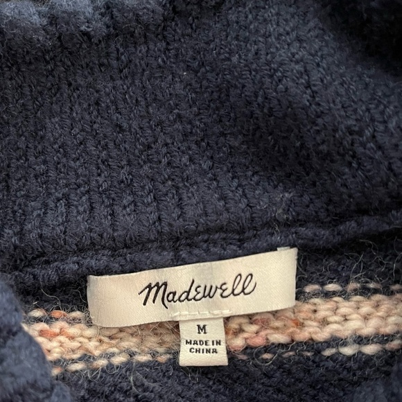 Madewell Wool Blend Striped Metcalf Mockneck Sweater Dark Nightfall - Picture 10 of 12